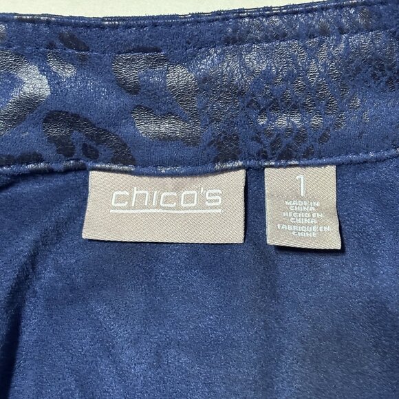 Chico's Navy Shiny Snakeskin Soft Suede Open Front L/S Jacket Size 1- Medium M - Picture 9 of 13